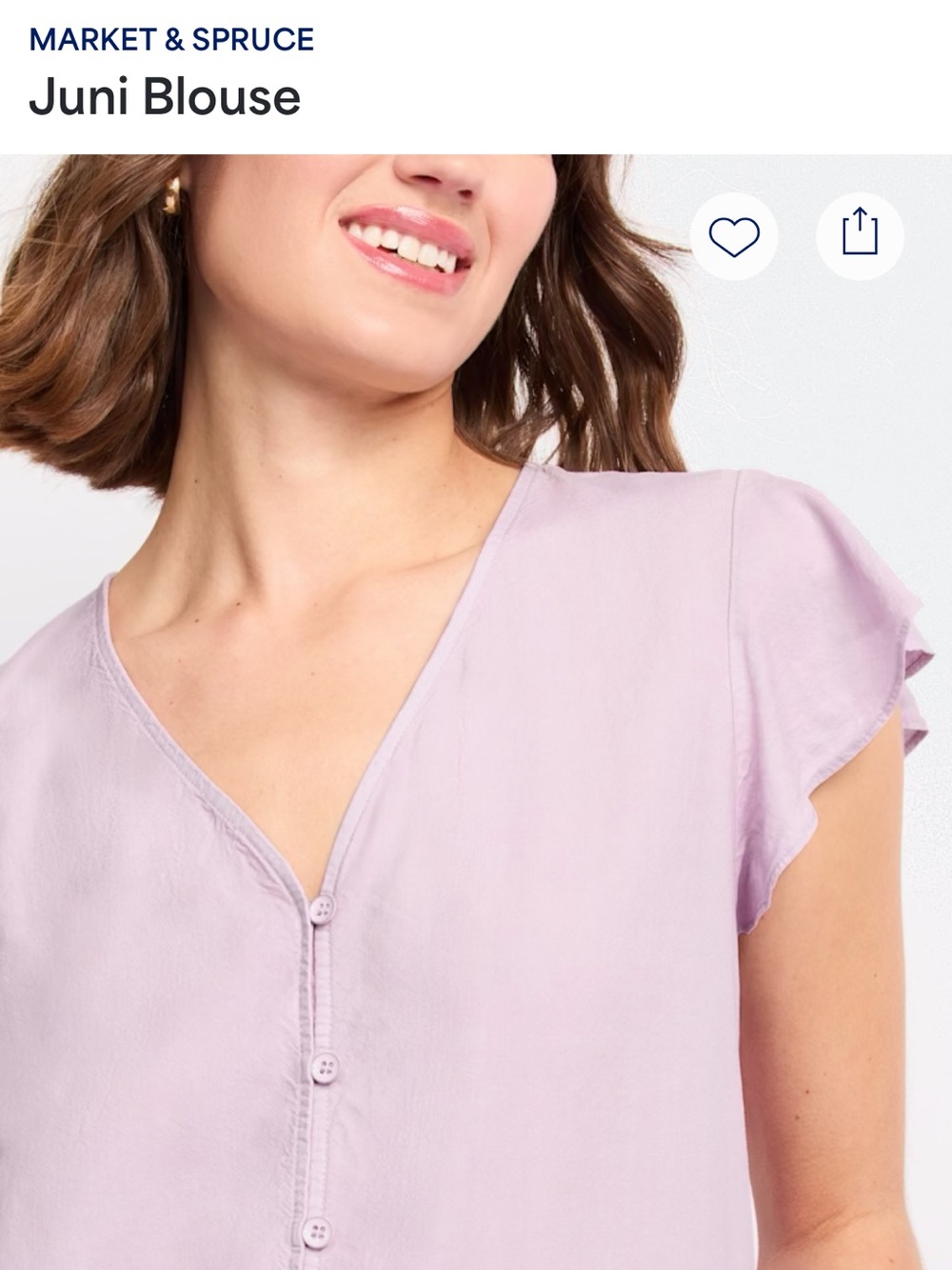 Lavender Button-Front Ruffle Sleeve Blouse - Picture 6 of 8